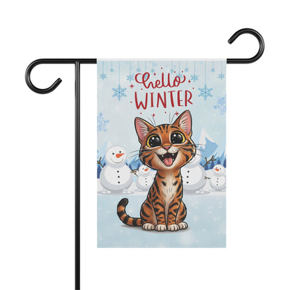 Bengal Cat Hello Winter Garden Banner