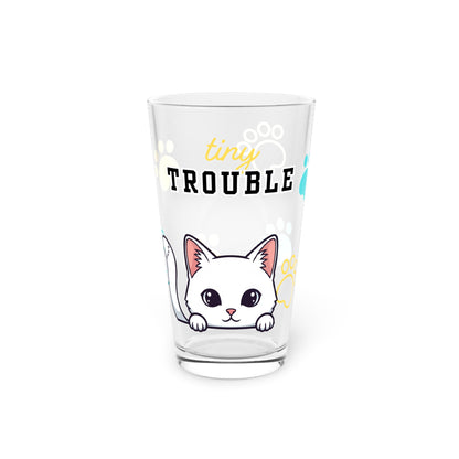 Short hair white cat Tiny Trouble Pint Glass