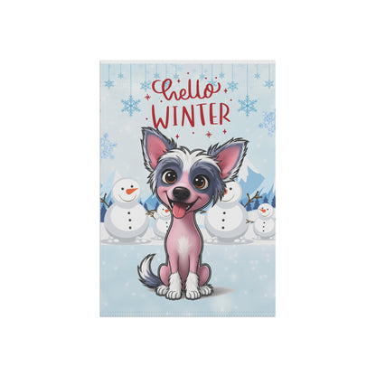 Chinese Crested Hello Winter Garden Banner