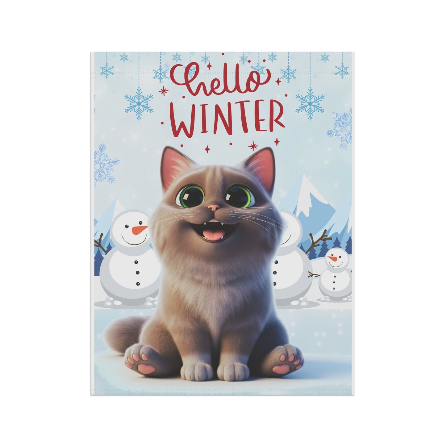 Short hair brown tabby cat Hello Winter Garden Banner