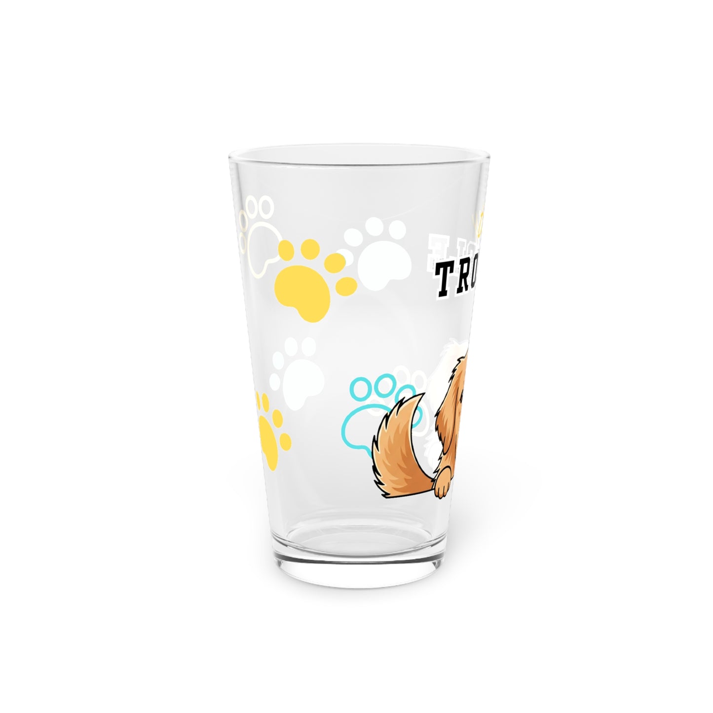 Golden Retriever Tiny Trouble Pint Glass