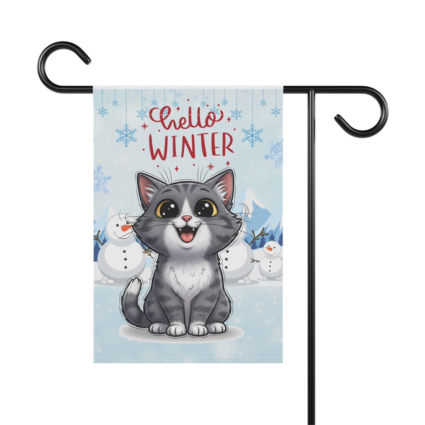 Short hair bi-color gray cat Hello Winter Garden Banner