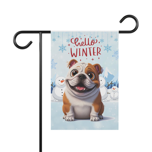 Bulldog Hello Winter Garden Banner