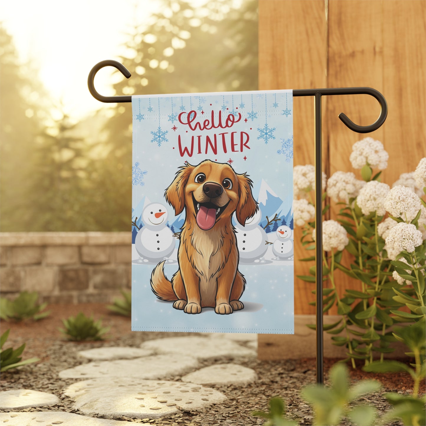 Golden Retriever Hello Winter Garden Banner