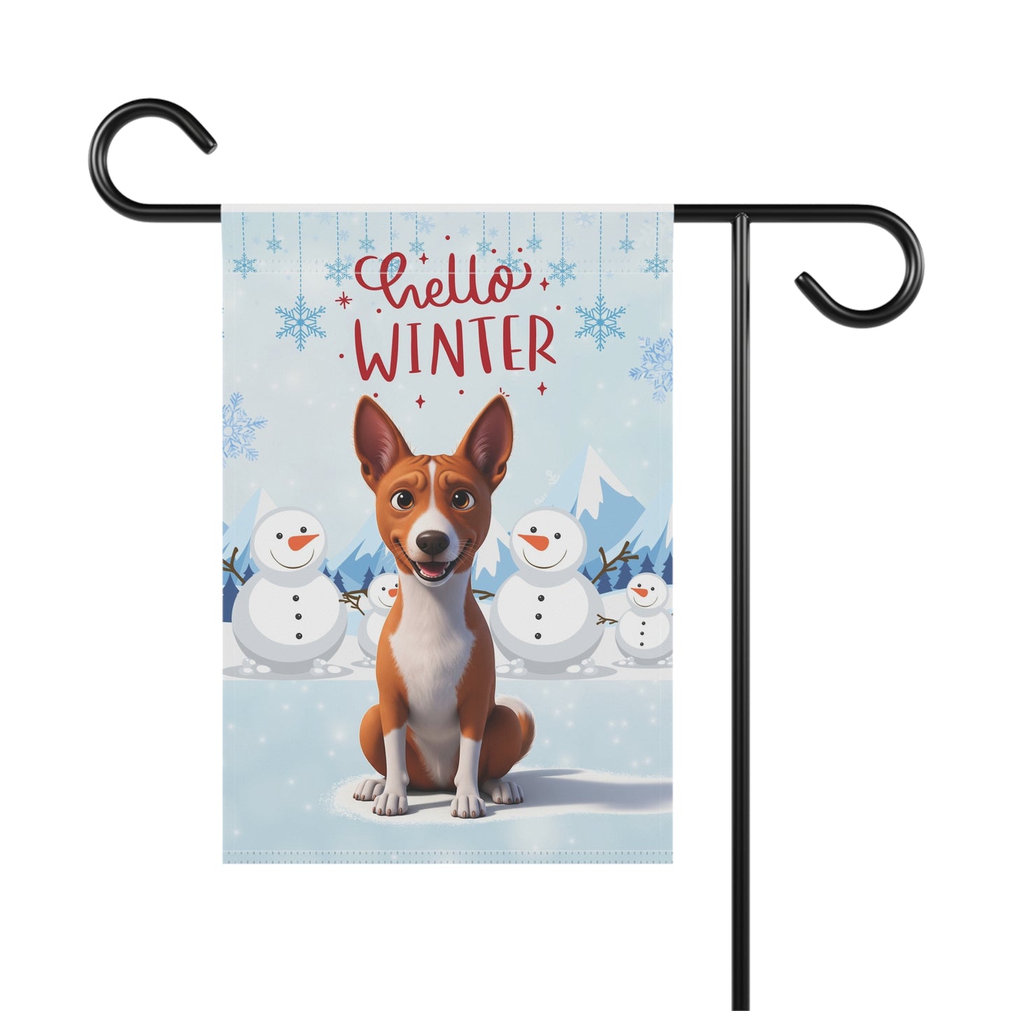 Basenji Hello Winter Garden Banner