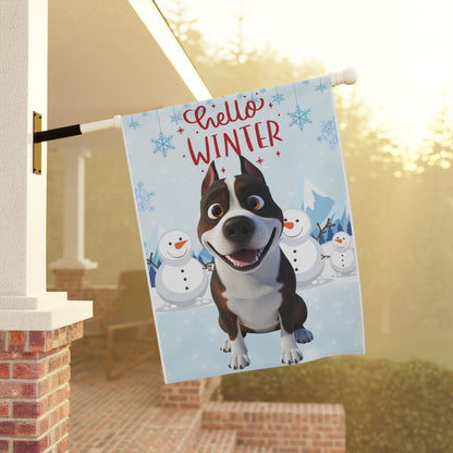Staffy Hello Winter Garden Banner