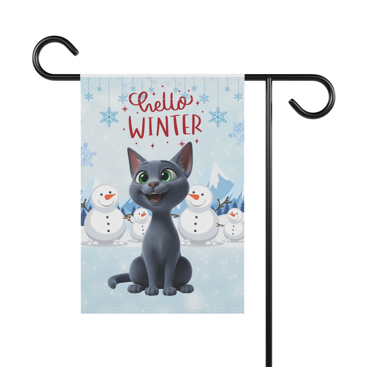 Short hair gray cat Hello Winter Garden Banner