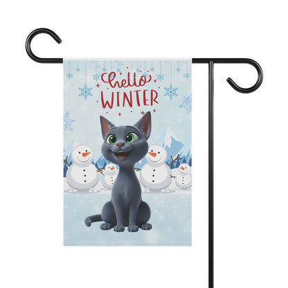 Short hair gray cat Hello Winter Garden Banner