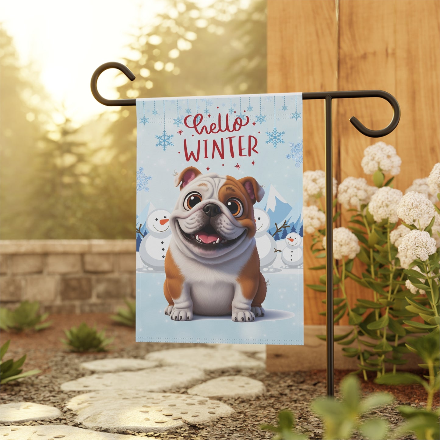 Bulldog Hello Winter Garden Banner