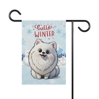 Pomeranian Hello Winter Garden Banner