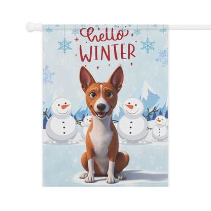 Basenji Hello Winter Garden Banner
