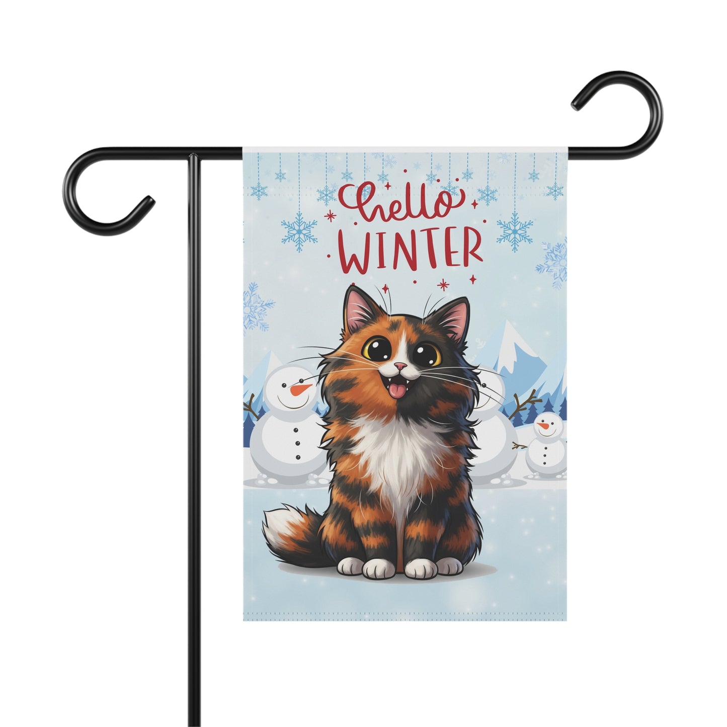 Long hair tortoiseshell cat Hello Winter Garden Banner