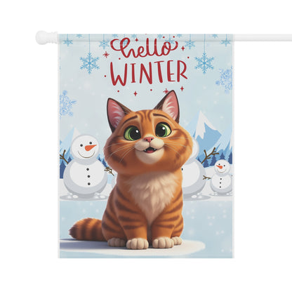 Short hair orange tabby cat Hello Winter Garden Banner