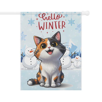 Short hair calico cat Hello Winter Garden Banner