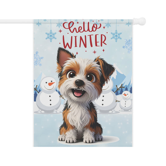 Yorkie Hello Winter Garden Banner
