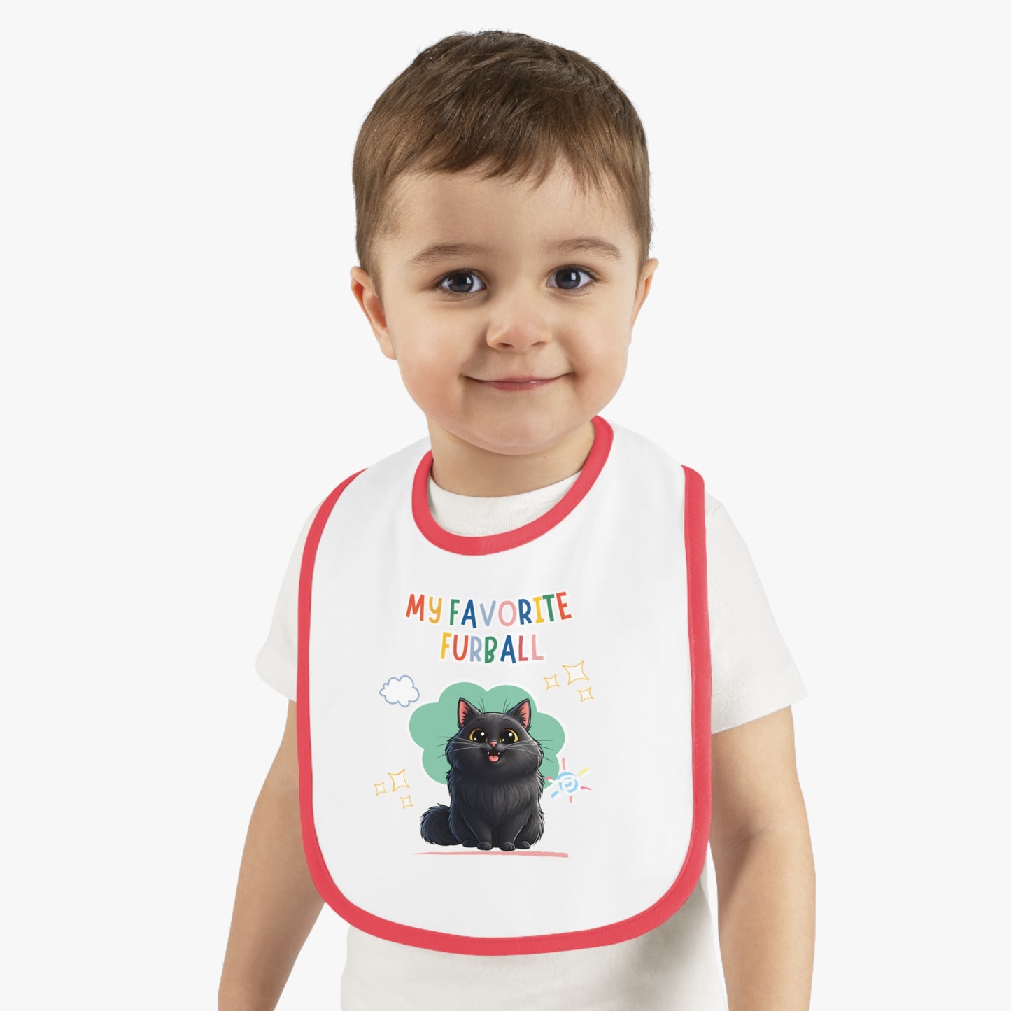Long hair Black Cat Favorite Furball Baby Bib