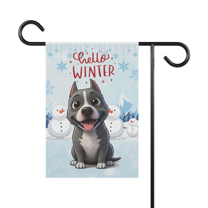 Staffy Hello Winter Garden Banner