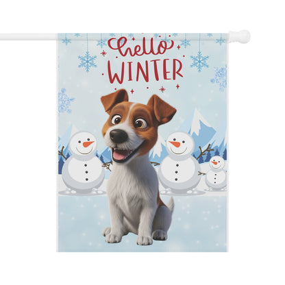 Jack Russell Hello Winter Garden Banner