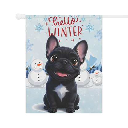 Frenchie Hello Winter Garden Banner