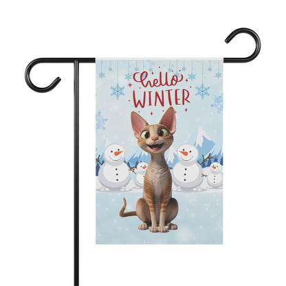 Devon Rex Hello Winter Garden Banner