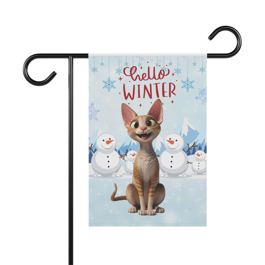 Devon Rex Hello Winter Garden Banner
