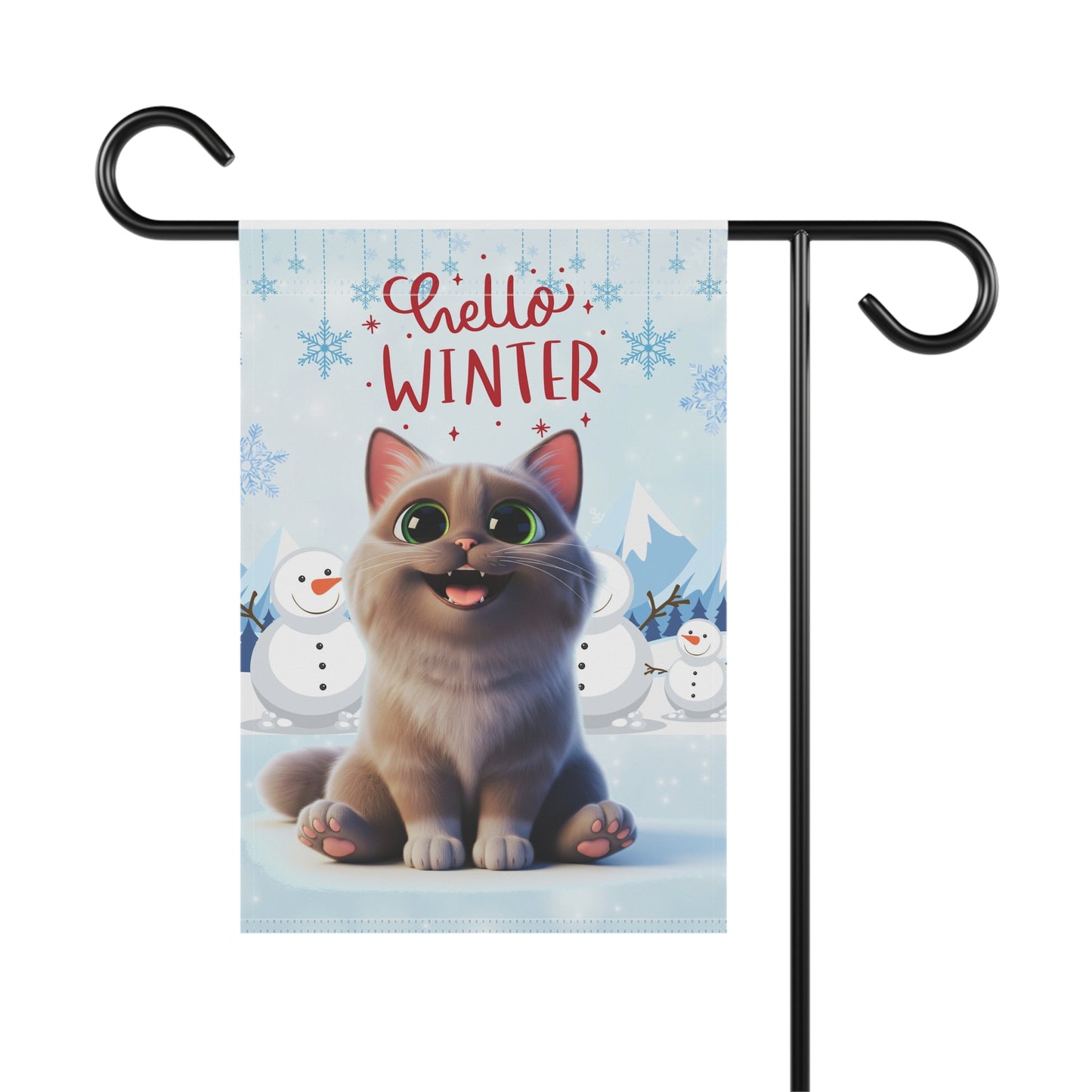 Short hair brown tabby cat Hello Winter Garden Banner