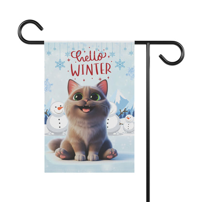 Short hair brown tabby cat Hello Winter Garden Banner