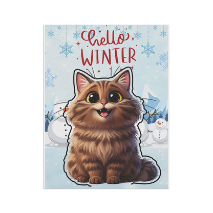 Long hair brown tabby cat Hello Winter Garden Banner