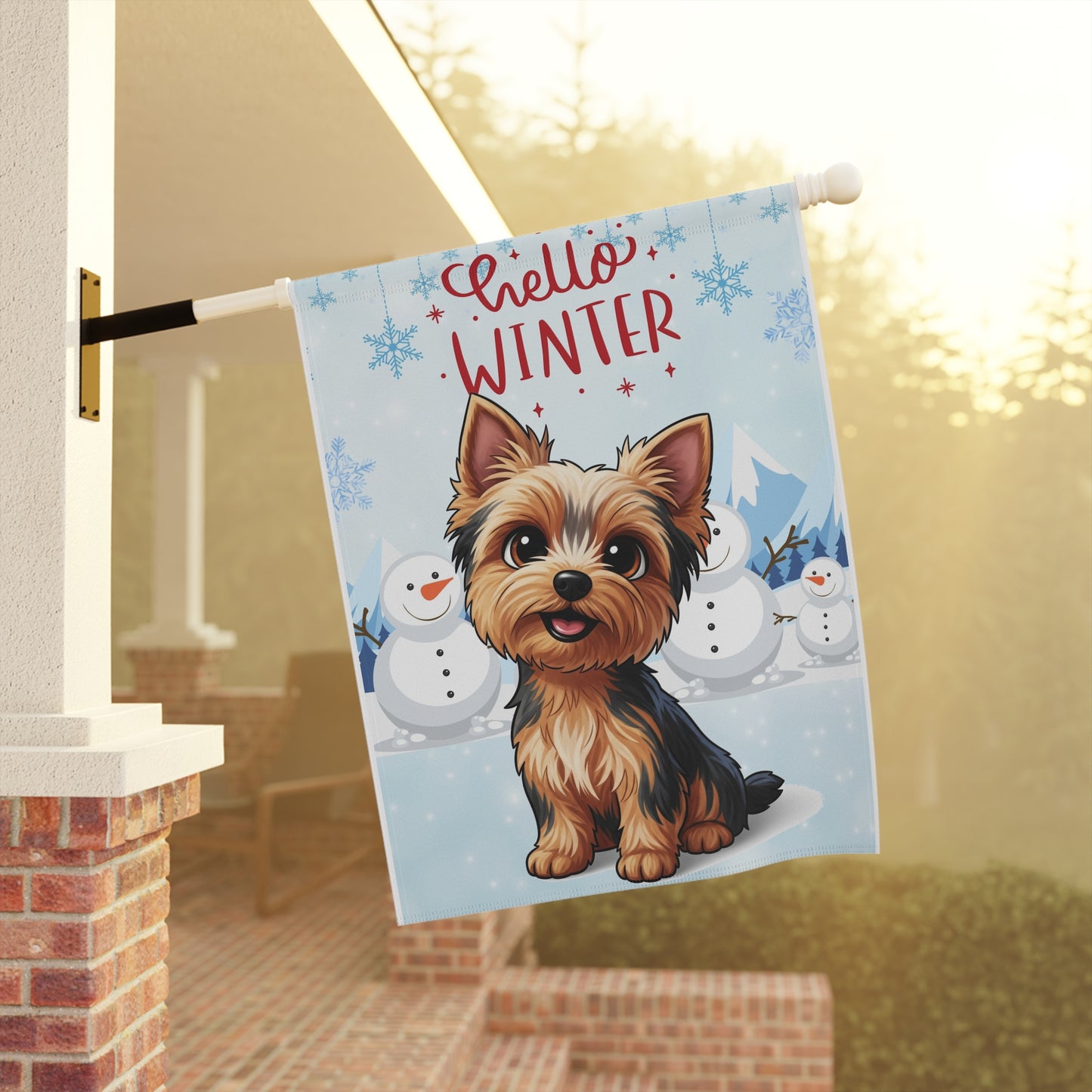 Yorkie Hello Winter Garden Banner