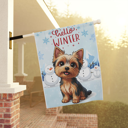 Yorkie Hello Winter Garden Banner