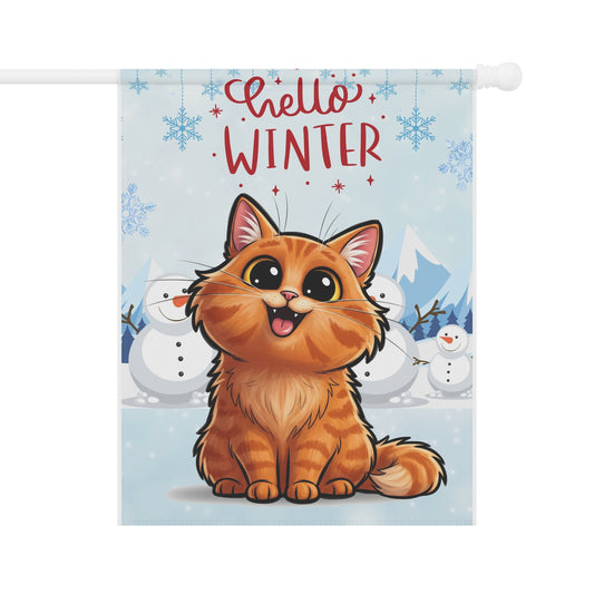 Long hair orange cat Hello Winter Garden Banner