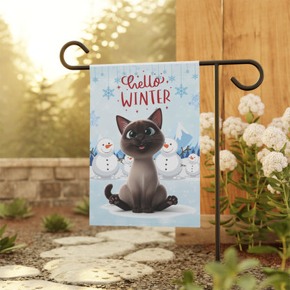 Siamese Cat Hello Winter Garden Banner