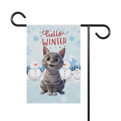 Short hair silver tabby cat Hello Winter Garden Banner