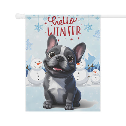 Frenchie Hello Winter Garden Banner