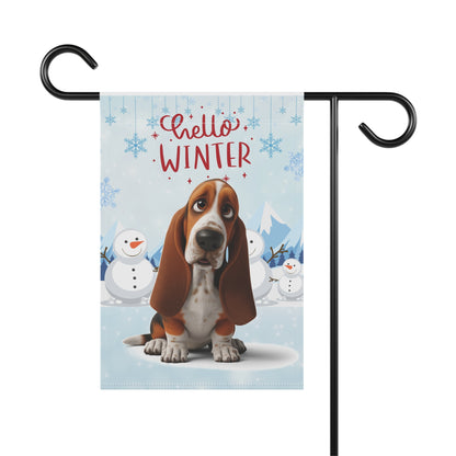 Basset Hound Hello Winter Garden Banner