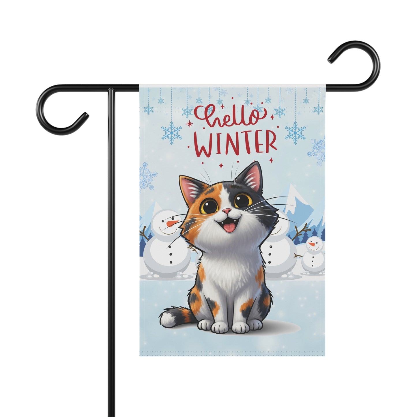 Short hair calico cat Hello Winter Garden Banner