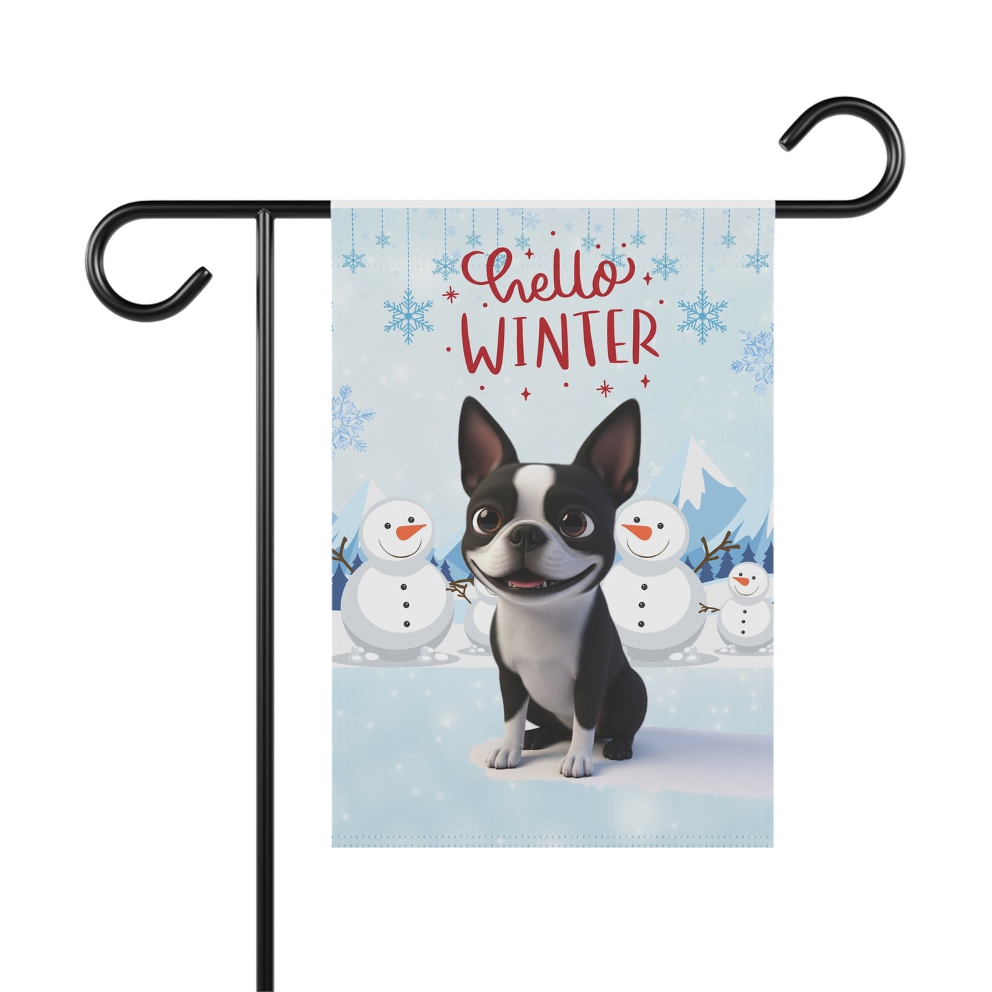Boston Terrier Hello Winter Garden Banner