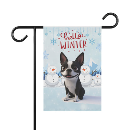 Boston Terrier Hello Winter Garden Banner