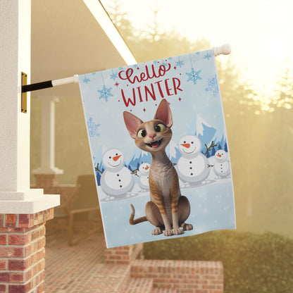 Devon Rex Hello Winter Garden Banner