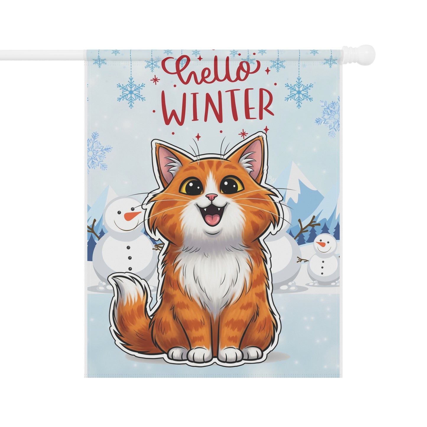Long hair bi-color orange cat Hello Winter Garden Banner