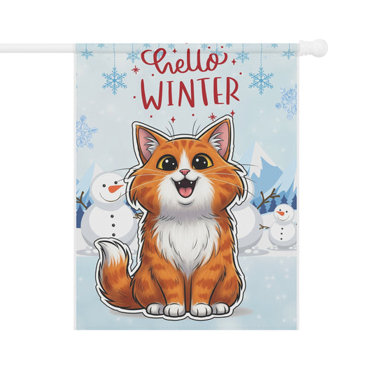Long hair bi-color orange cat Hello Winter Garden Banner