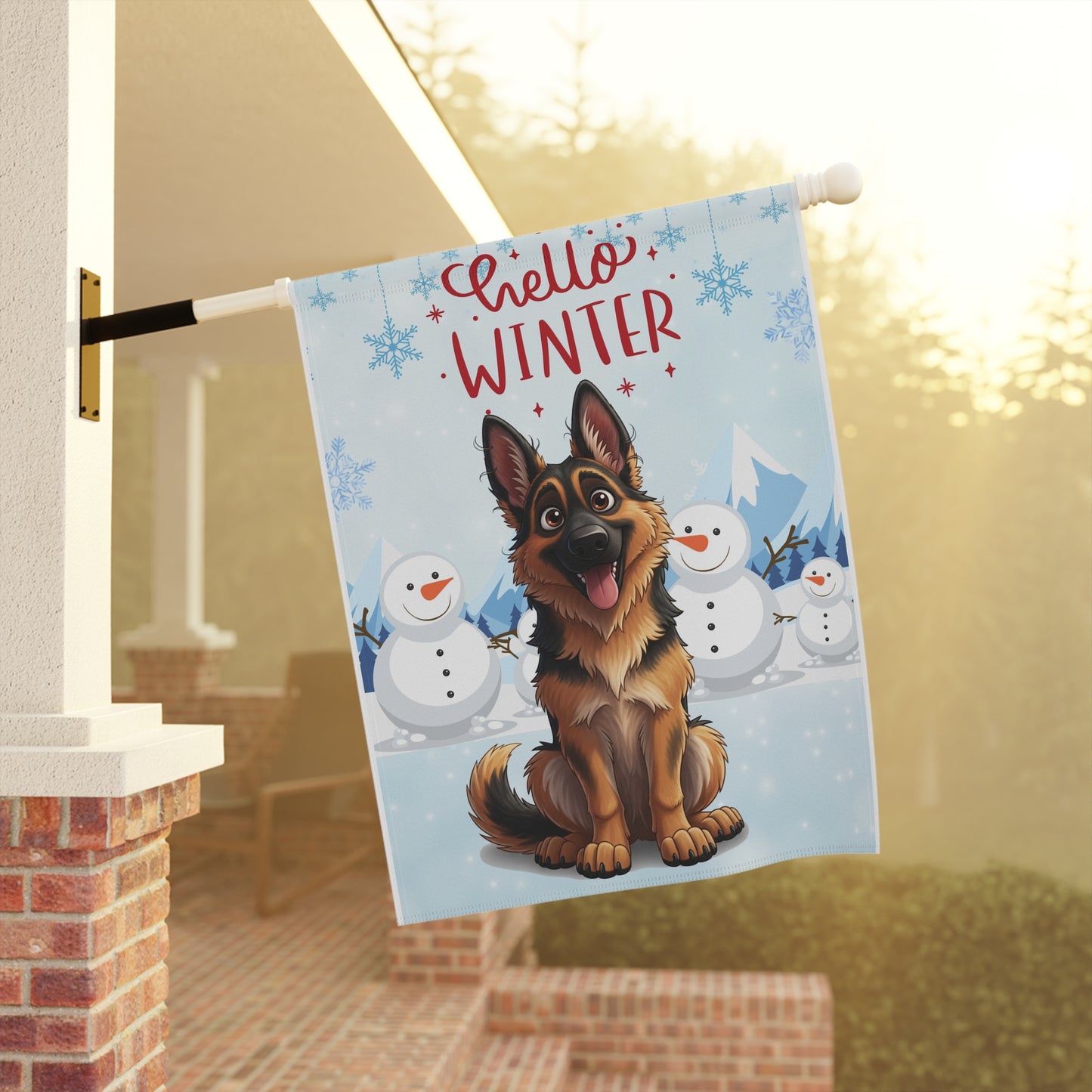 German Shepherd Hello Winter Garden Banner