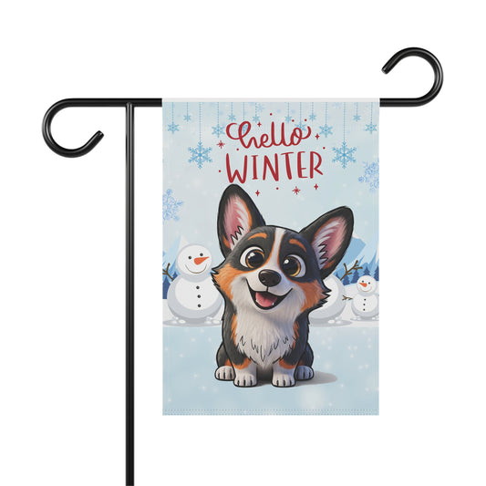 Corgi Hello Winter Garden Banner