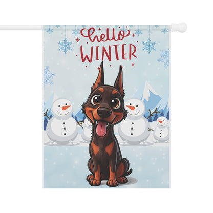 Doberman Hello Winter Garden Banner