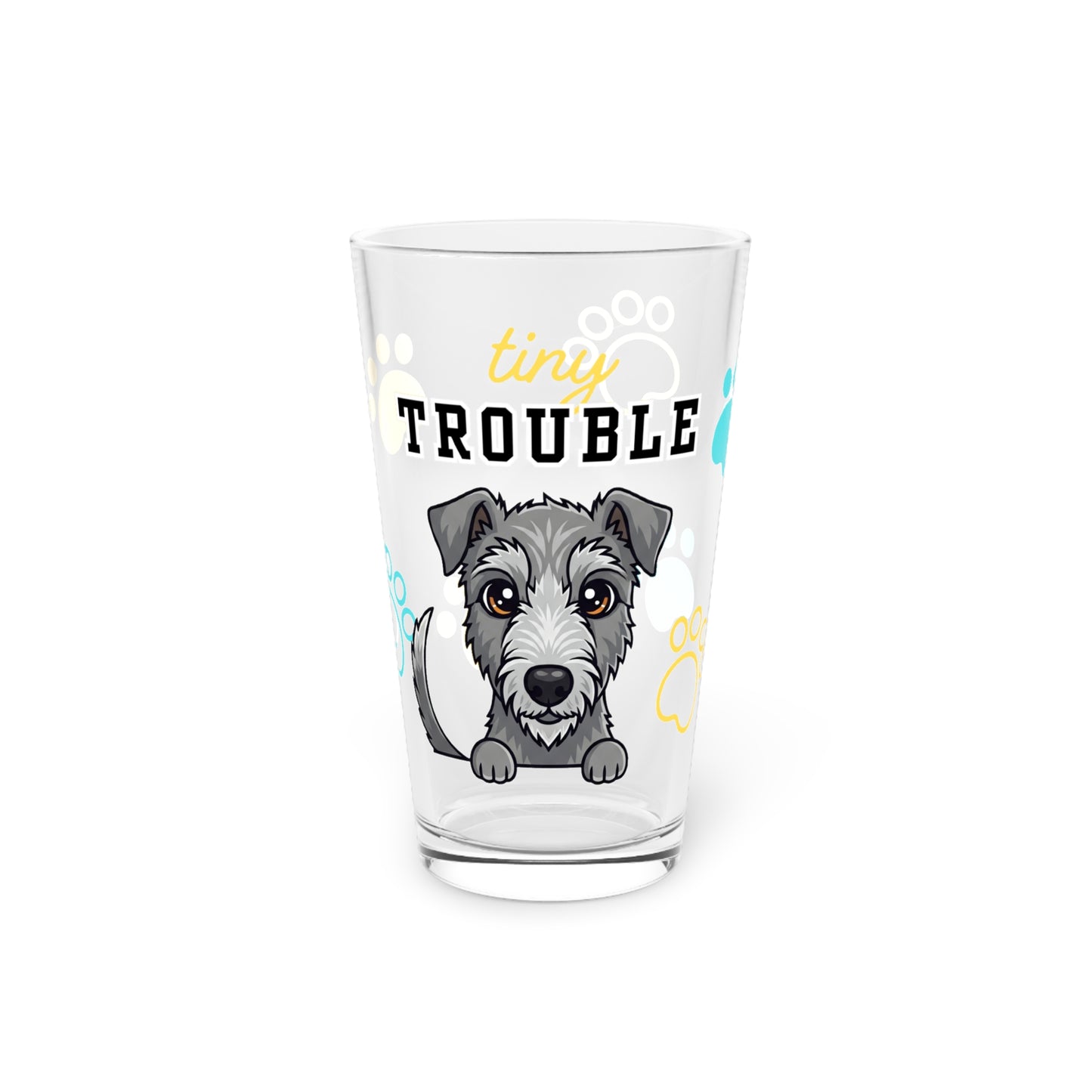 Scottish Deerhound Tiny Trouble Pint Glass