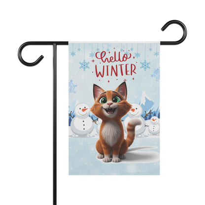 Short hair bi-color orange cat Hello Winter Garden Banner