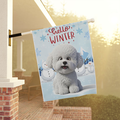 Bichon Frise Hello Winter Garden Banner