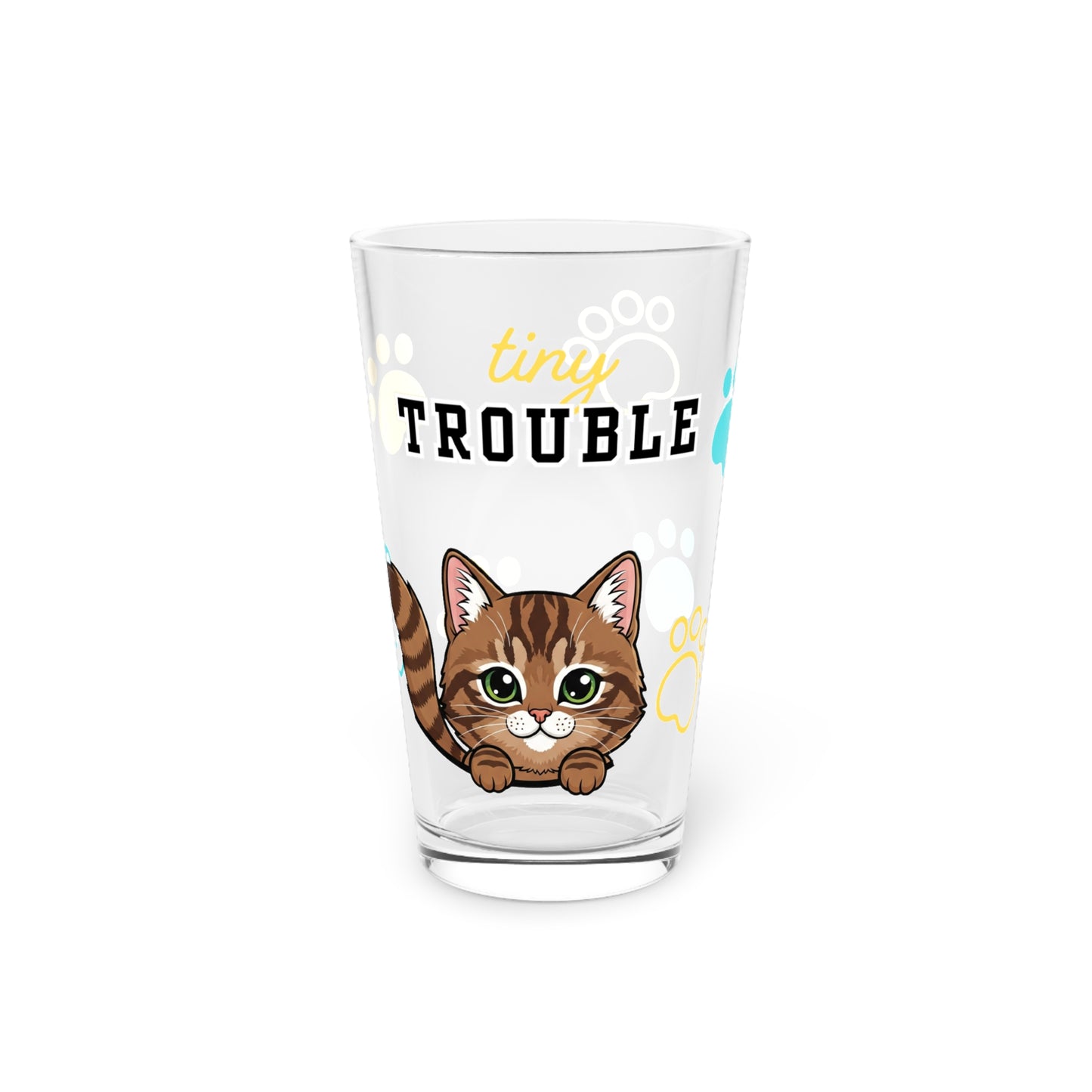 Short hair brown tabby cat Tiny Trouble Pint Glass