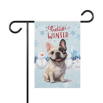 Frenchie Hello Winter Garden Banner