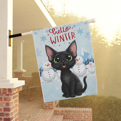 Devon Rex Hello Winter Garden Banner